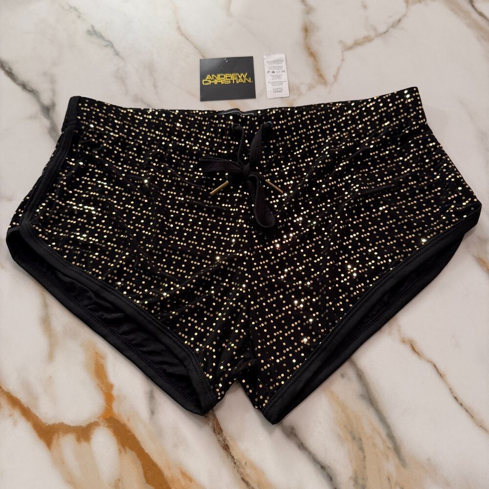 Andrew Christian Nightlife Dance Shorts Color Black Gold Size Large